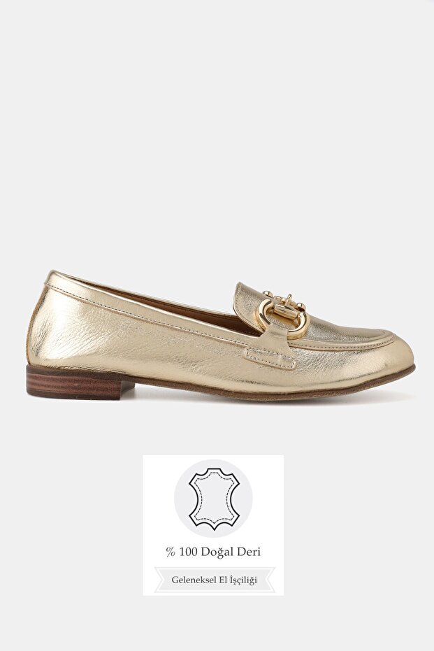 Women's Gold Khaki Natural Leather 36-41 Number Buckle Ballet