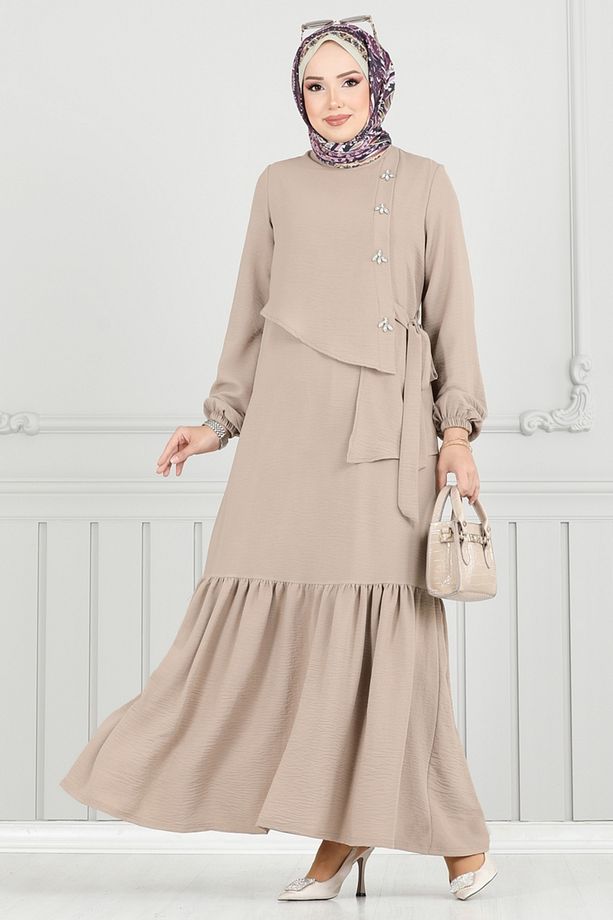Önü Taşlı Tesettür Elbise 2680SL432 Vizyon - 1