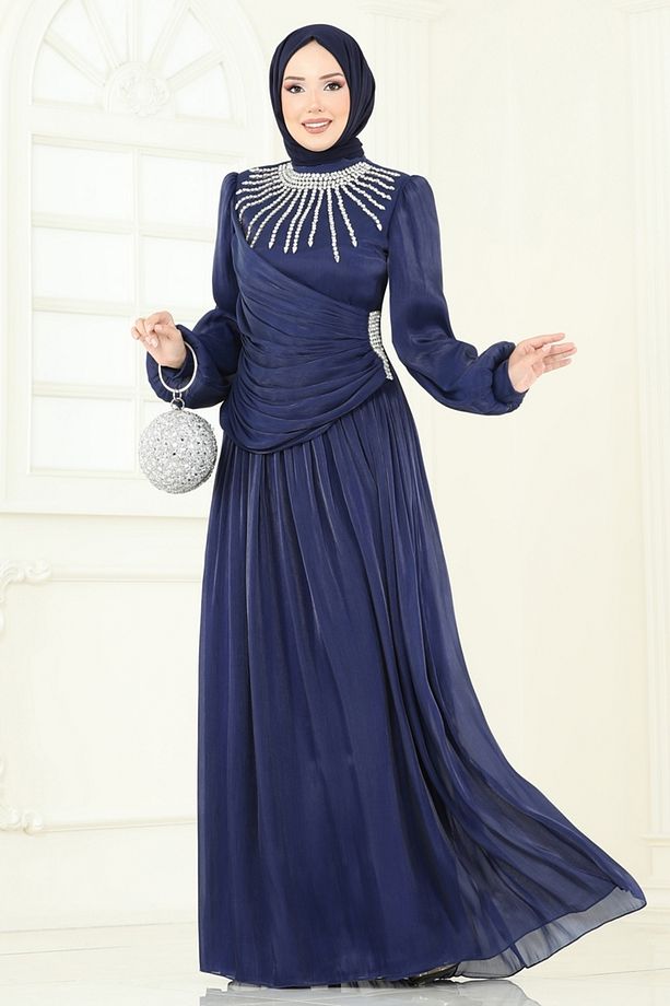 SUAL Önü Taşlı Organze Abiye 6238LPN858 Laci - 3