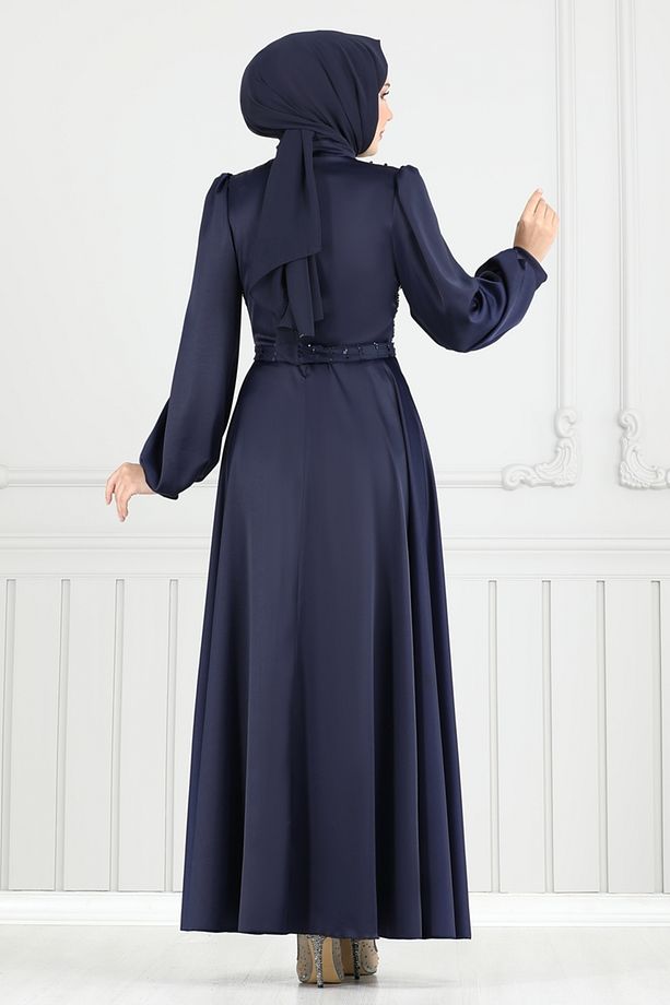 Boncuk İşlemeli Saten Abiye 5691EDF311 Laci - 5