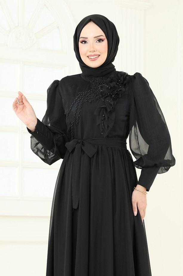 İnci Detay Janjan Abiye 8000AB368 Siyah - 4