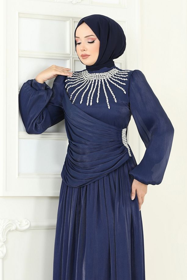SUAL Önü Taşlı Organze Abiye 6238LPN858 Laci - 4