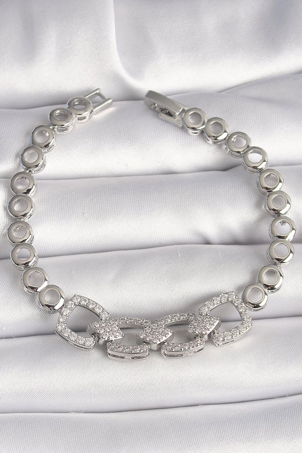 Brass Silver Color Zircon Stone Circle Chain Model Women's Bracelet - Tj-Bb6843
