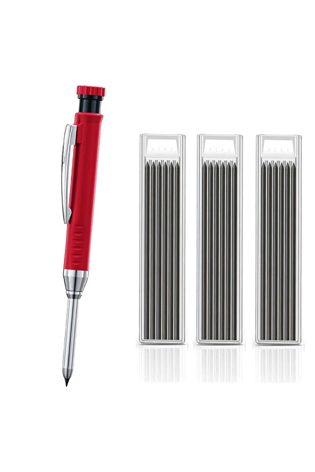 set D-Red 4pcs Solid Carpenter Mechanical Pencil with Sharpener Woodworking Tools 2.8mm 3 Colors Ref