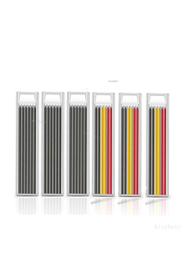 6 box-mix Refills Solid Carpenter Mechanical Pencil with Sharpener Woodworking Tools 2.8mm 3 Colors