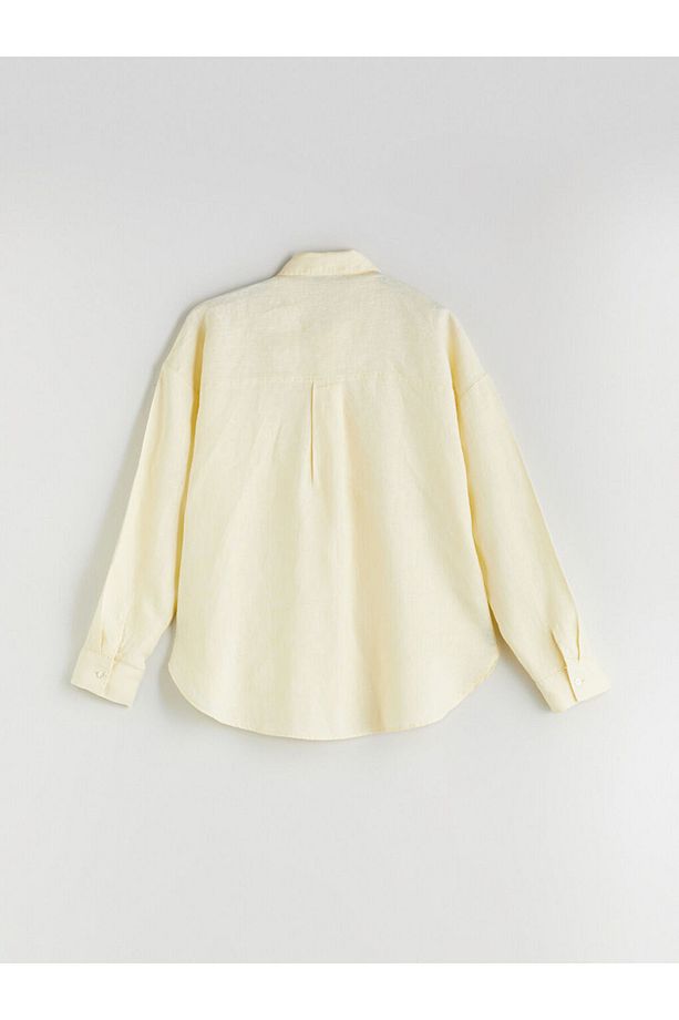 XSIDE Sari %100 Keten Oversize Kadın Gömlek - 3