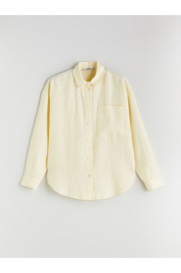 XSIDE Sari %100 Keten Oversize Kadın Gömlek - 1