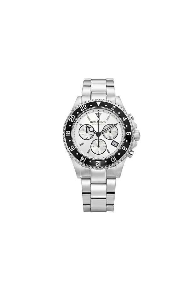 Chronograph Men's Watch White Dial Black Bezel