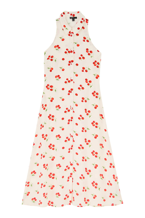Sark Midi Dress, Tomato Print, Buttoned, Sleeveless, Summer Casual Chic