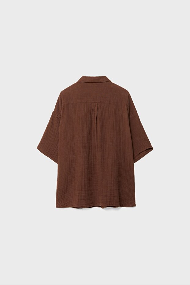 Dökümlü pamuklu gömlek - 7