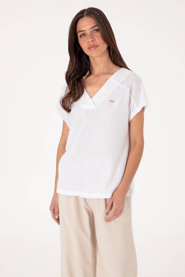 Women's White V-Neck T-Shirt 50307304-Vr013
