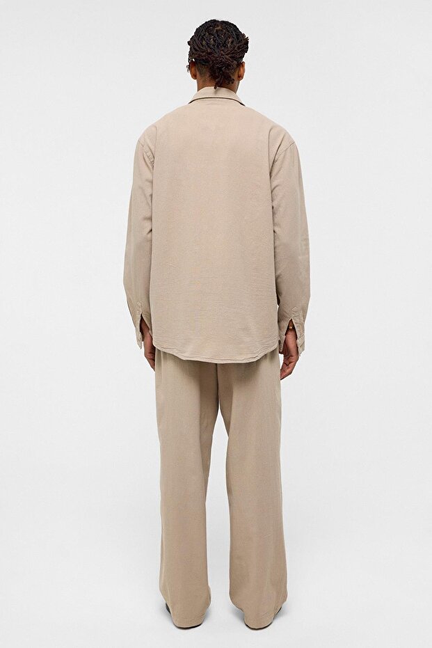 Basic Oversize Keten Takım Bej - 4