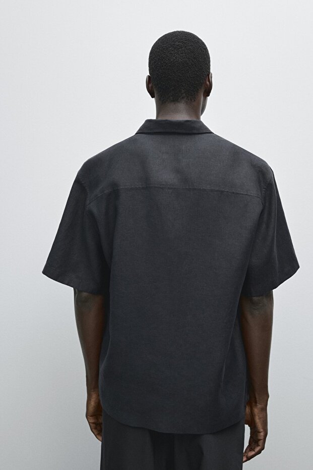 %100 keten kısa kollu gömlek - 4