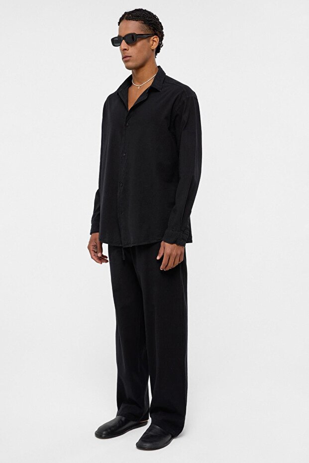 Basic Oversize Keten Takım Siyah - 3