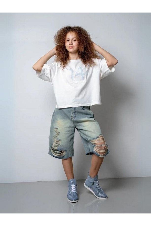 Kız Çocuk Yırtık Denim Kot Şort - 3
