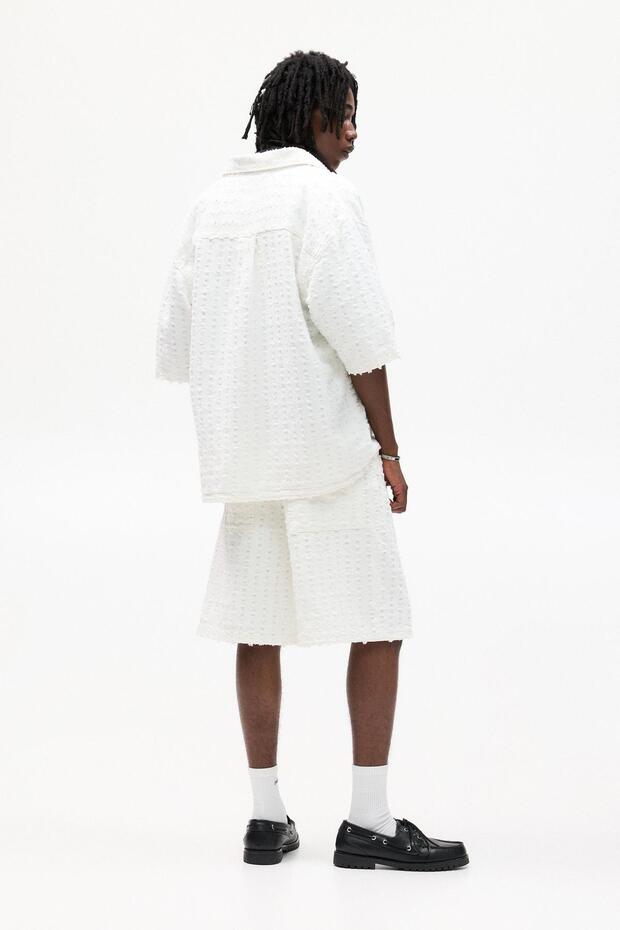 Dokulu bol kesim denim bermuda şort - 7