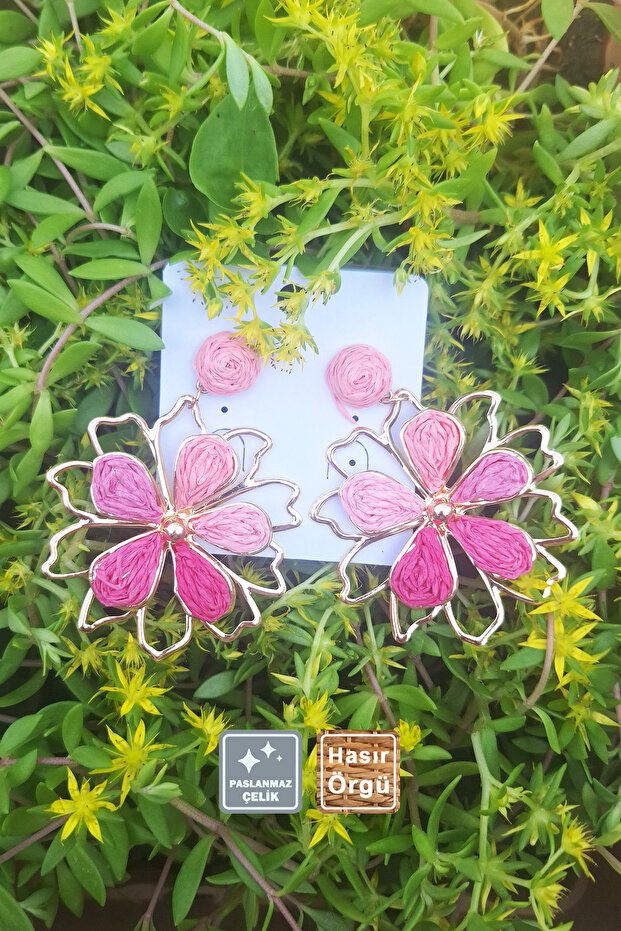 🌅 Summer Joy Straw Weave Stainless Steel Earrings