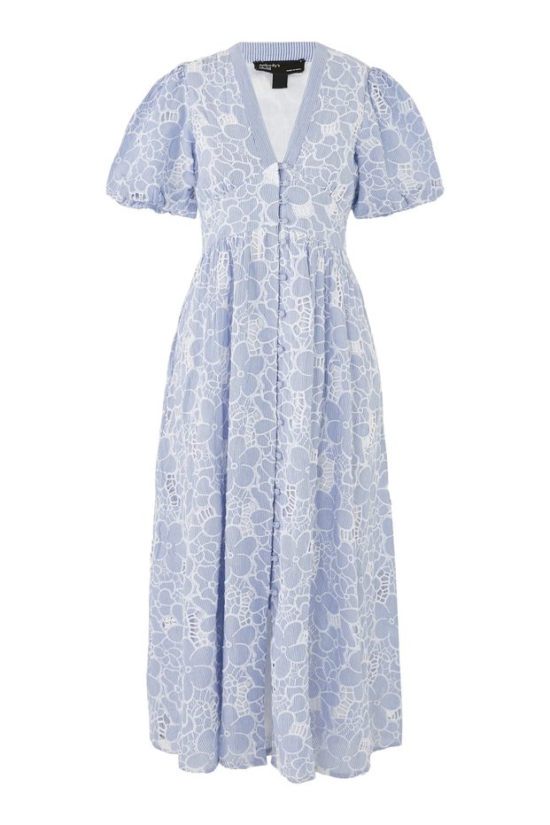 Striped Embroidery Starlight Midi Dress Organic Cotton Chic and Comfort