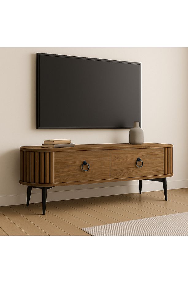 Linea Ovallı Çıtalı Şık ve Fonksiyonel Tasarım TV Ünitesi – 120 cm - 1
