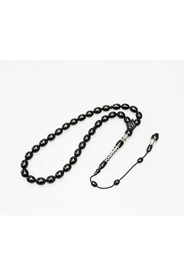 Oltu Stone Square Diamond Patterned Imame Silver Processing Simple Rosary - 1
