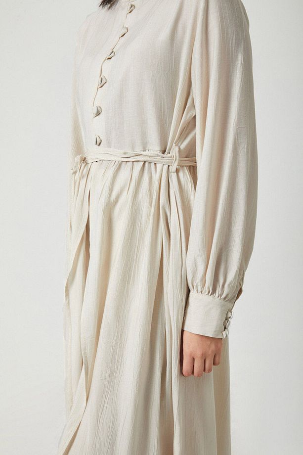 Yarım Düğmeli Abaya Takım Ekru - 6
