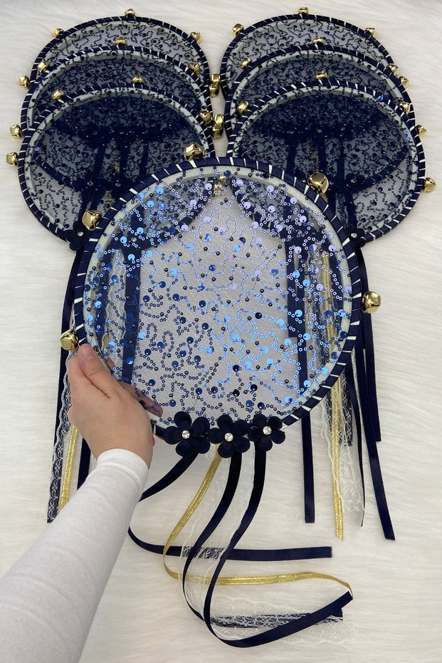 Navy Blue Bride Bridesmaid Tambourine, Flower Sequins Sequins and Shiny Stones Wedding Henna Bride Circumcision Party Defi 1 Piece