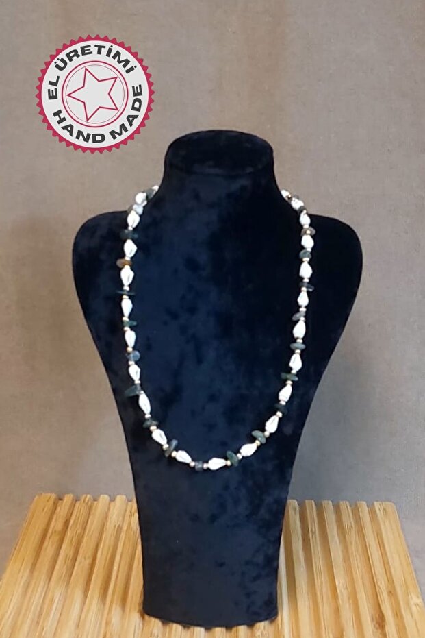 - Özlem 9422 9244 Handmade Seashell and Moss Agate Stone Necklace