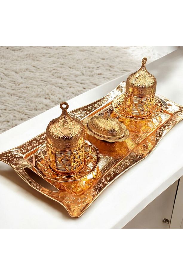 Fincan Takımı 2 Kişilik Gold - Bakır Osmanlı Desenli Türk Kahve Fincanı Bakır Kahve Fincanları - 5
