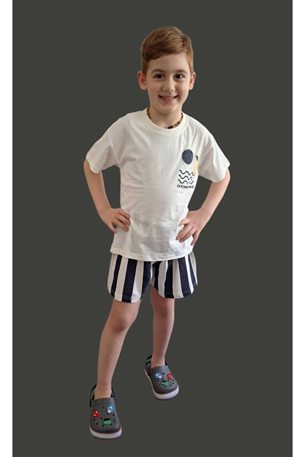 Boy's Palm Detailed T-Shirt and Shorts Set