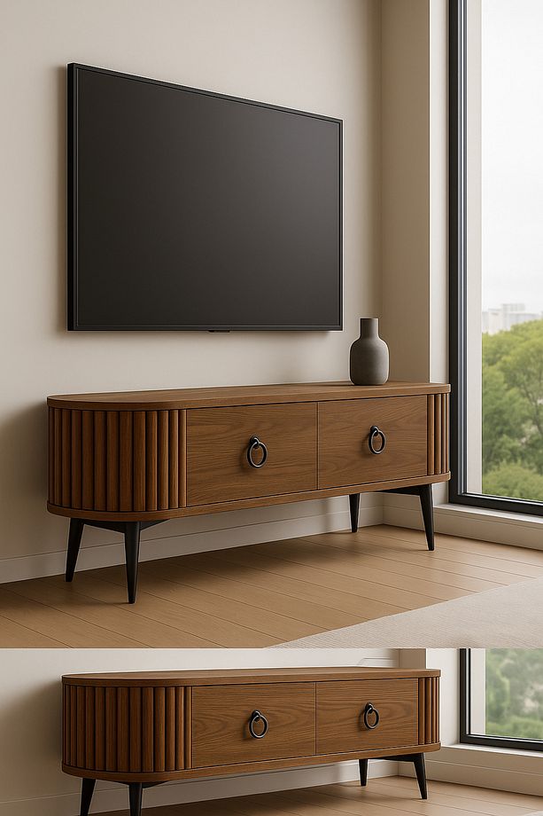 Linea Ovallı Çıtalı Şık ve Fonksiyonel Tasarım TV Ünitesi – 120 cm - 3