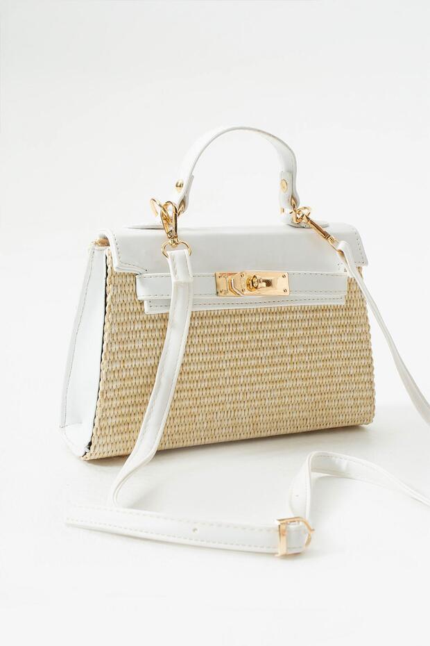 White Straw Women's Handbag and Shoulder Bag