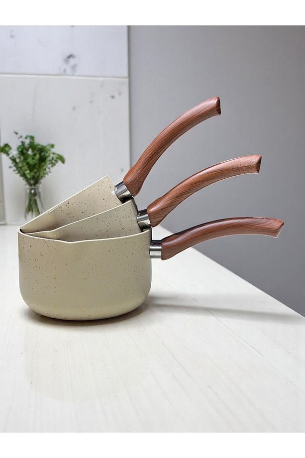 3 Lü Set Özel Granit Kaplama Sütlük Ve Sosluk Olarak 3 Boy Tasarlanmış 3Lü Tencere Seti 12-14-16 Cm - 6