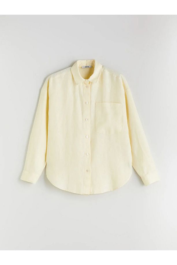 XSIDE Sari %100 Keten Oversize Kadın Gömlek - 1