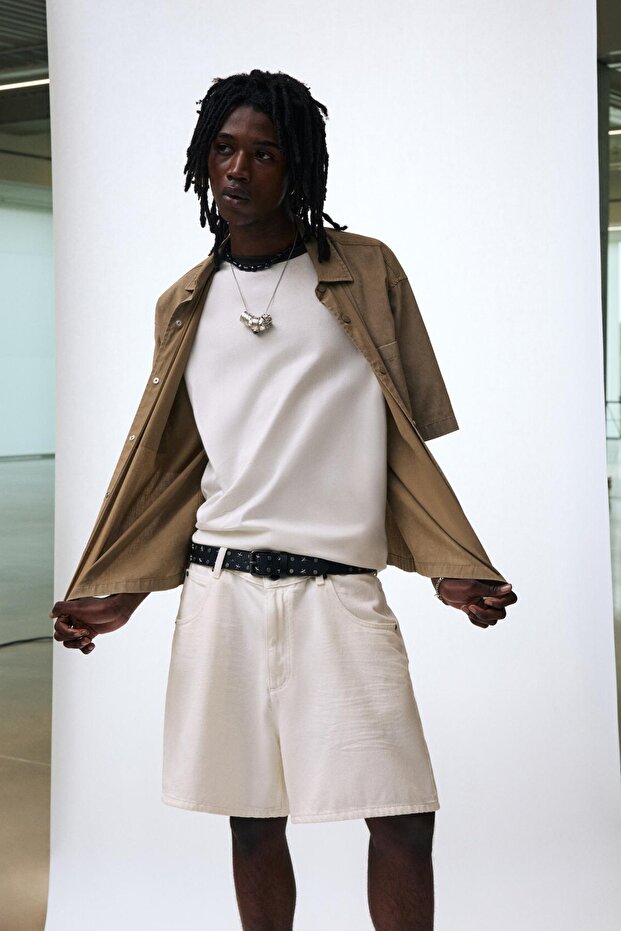 Yıkama efektli kısa kollu gömlek - 1