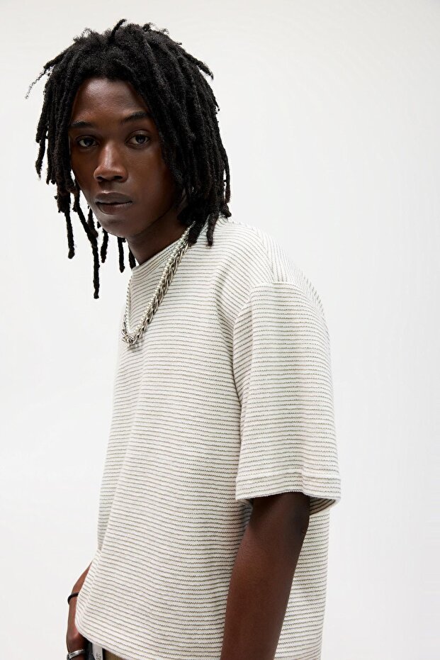 Rustik çizgili t-shirt - 5