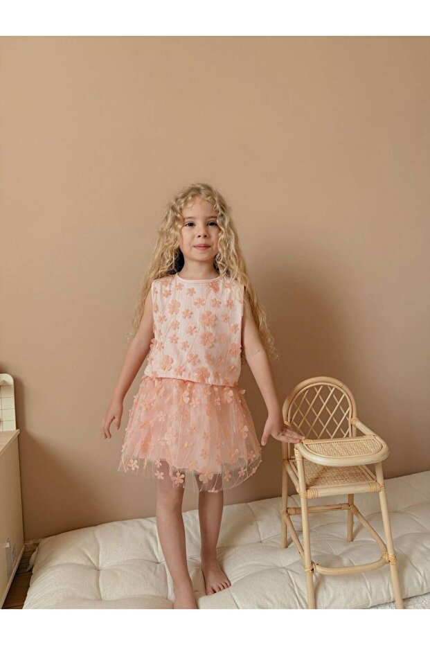 Yigit Boutique Flower Embroidered Tulle Girl's Suit
