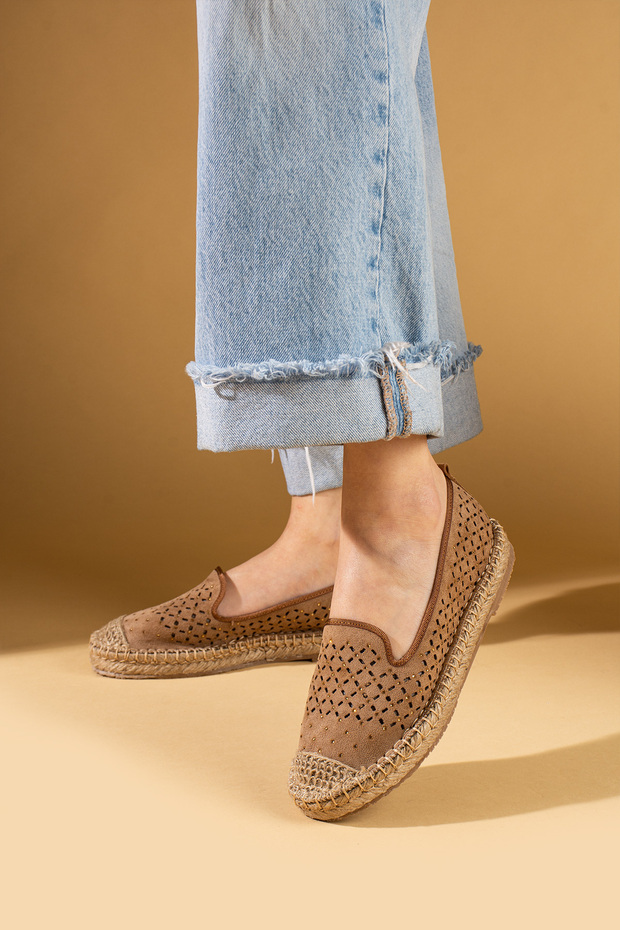 Kadın Espadril Taba Süet Hafif Rahat Taban Şık Günlük Ayakkabı - 3