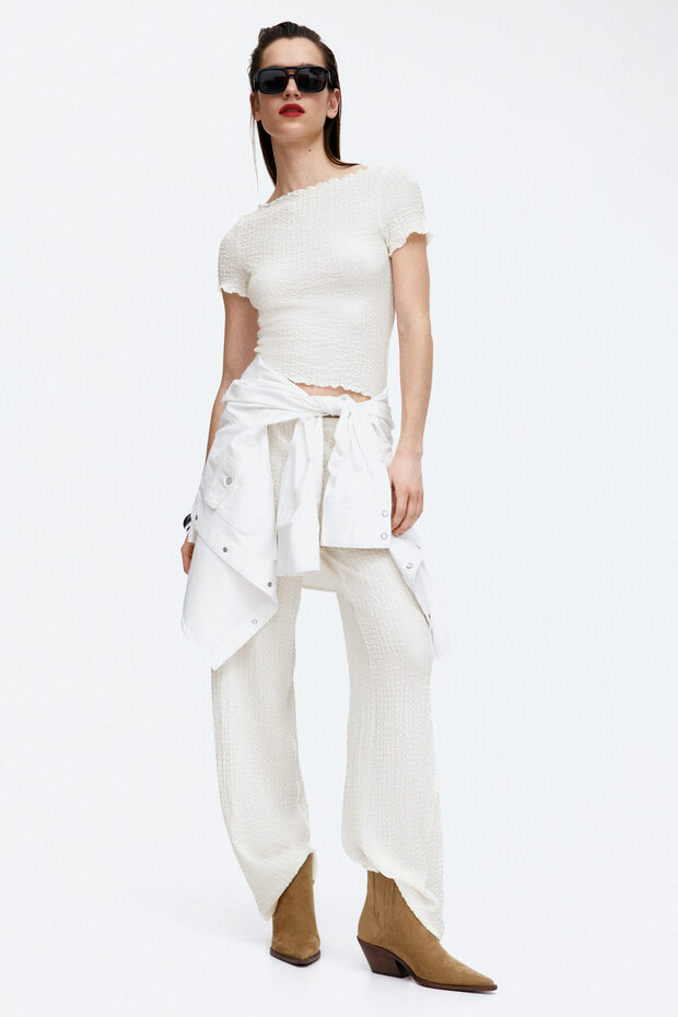 Overlok Detaylı Krinkle Üst - 2