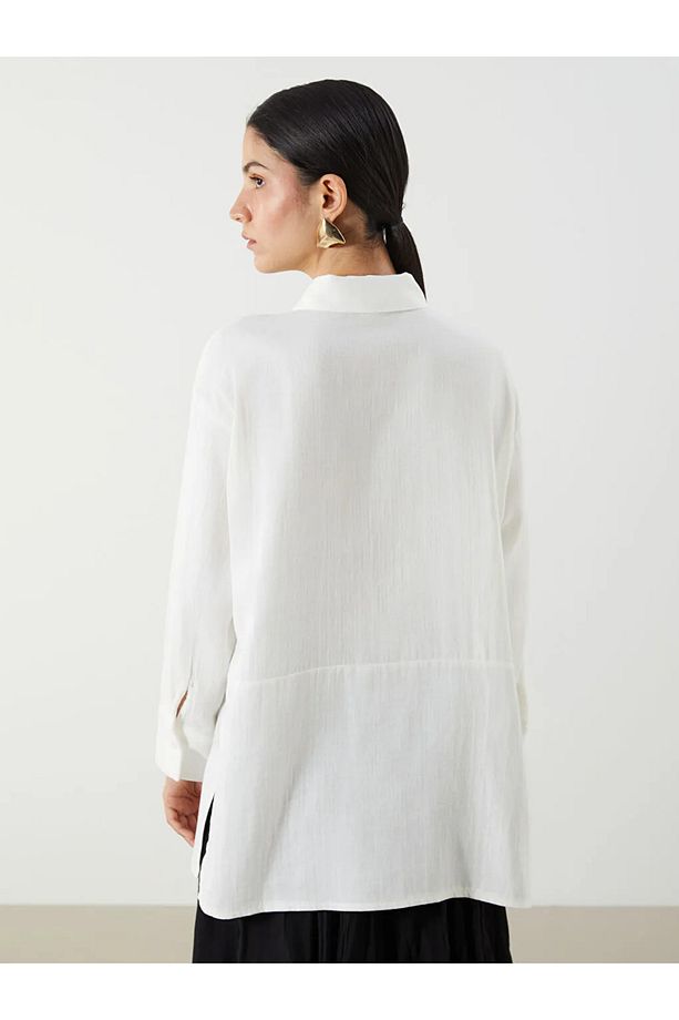 LCW Modest Ekru Oversize Müslin Kadın Gömlek Tunik - 4