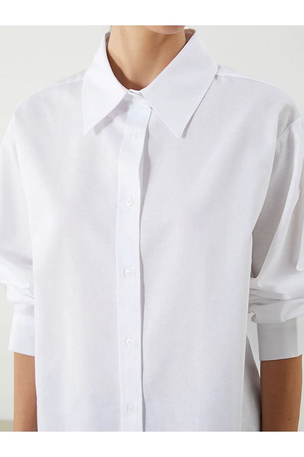 LCW Modest Ekru Oversize Poplin Kadın Gömlek Tunik - 3