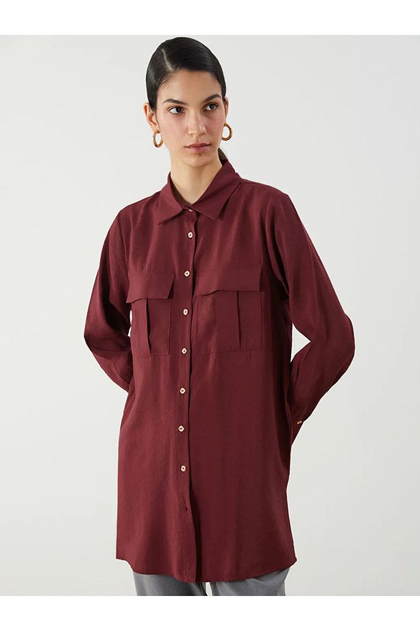 LCW Modest Bordo Modal Karışımlı Kadın Gömlek Tunik - 4