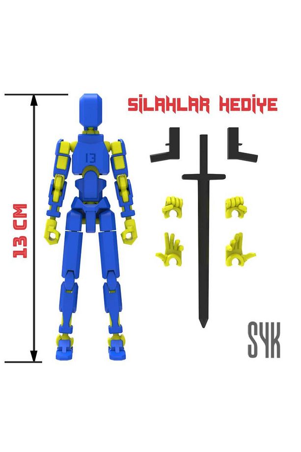 Robot 13 Dummy Mavi Sarı Tüm Eklemleri Hareketli Aksiyon Figürü Oyuncak - 1