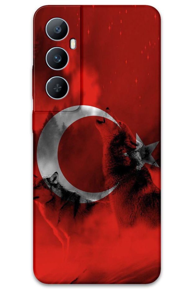 Realme C65 Compatible Turkish Flag Patterned Phone Case + Screen Protector - 5854