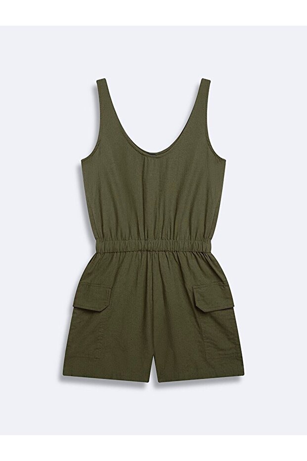 Green Jumpsuit with Basic Strap - 2