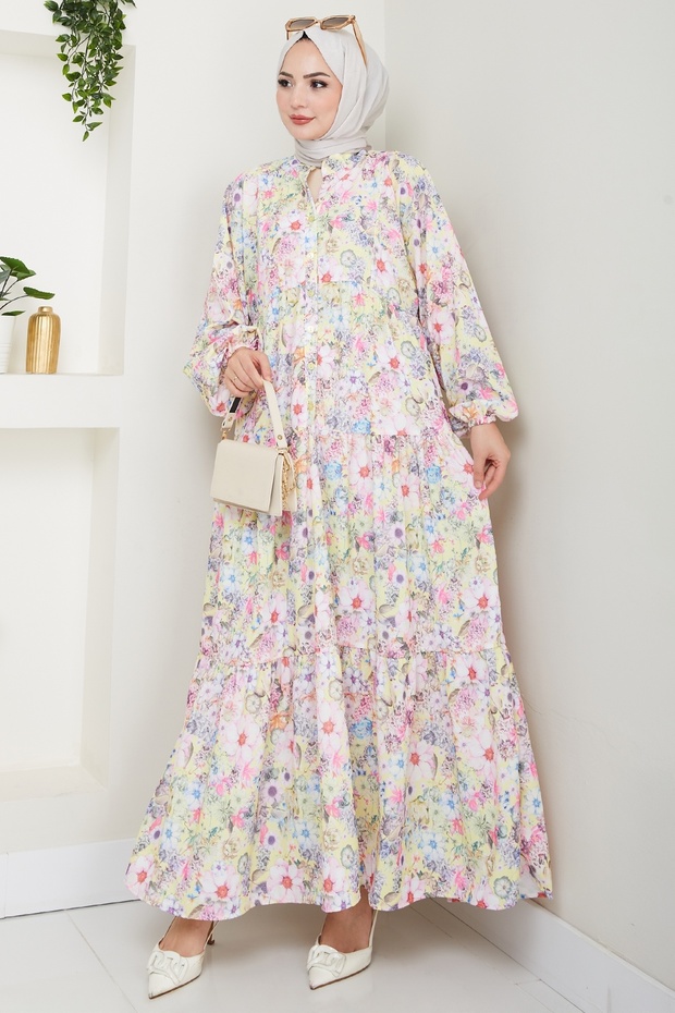 Mango Viskon Elbise Sarı - 1