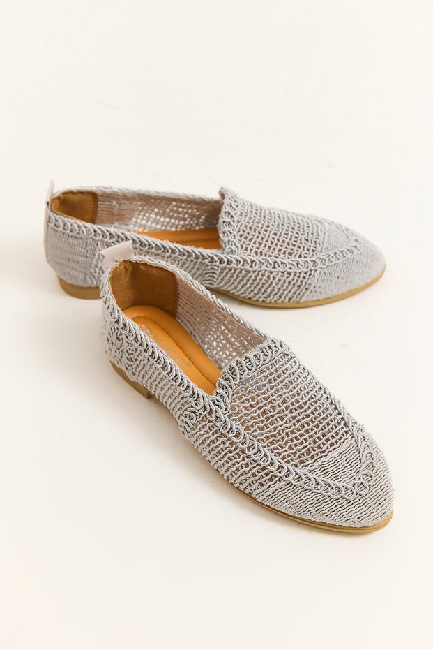 Knitted Design Women's Ballerina Shoes Gray