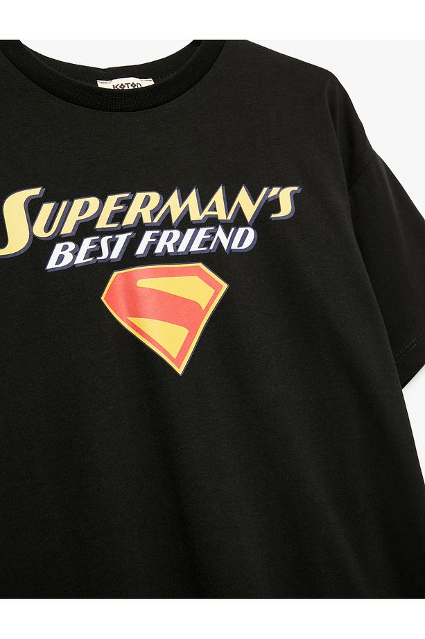 Superman Lisanslı Kısa Kollu Bisiklet Yaka Baskılı Oversize Tişört - 3