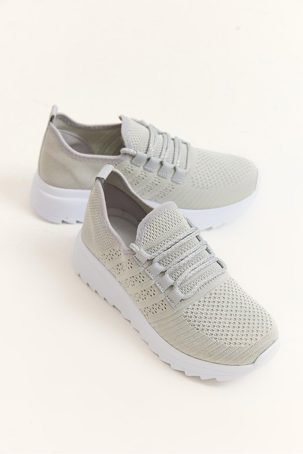 High Sole Lace-Up Sports Shoes Gray