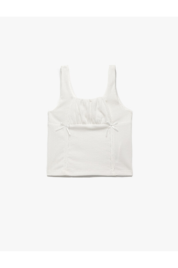 Wrap Fabric Slim Fit Square Neck Bow Detail Sleeveless Strap Crop Blouse