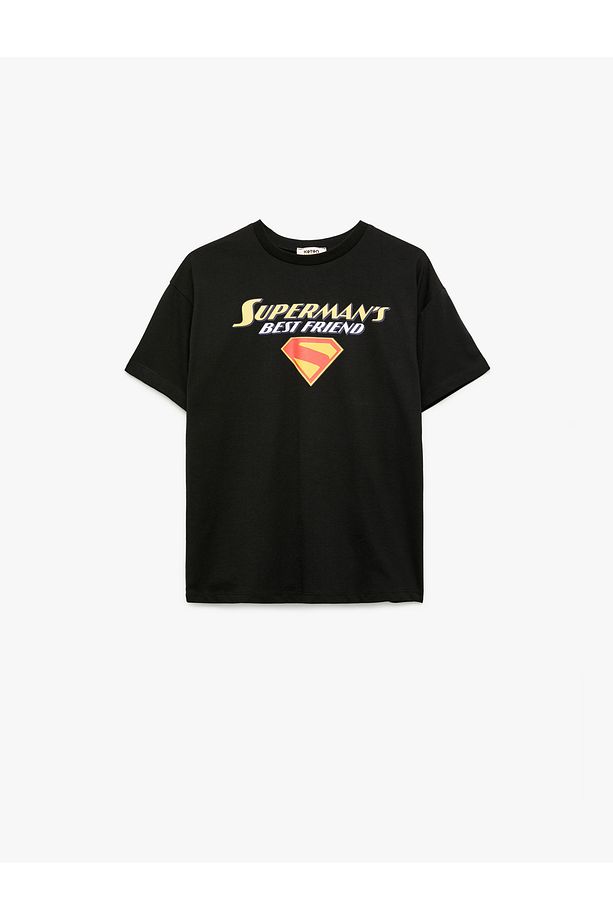 Superman Lisanslı Kısa Kollu Bisiklet Yaka Baskılı Oversize Tişört - 1